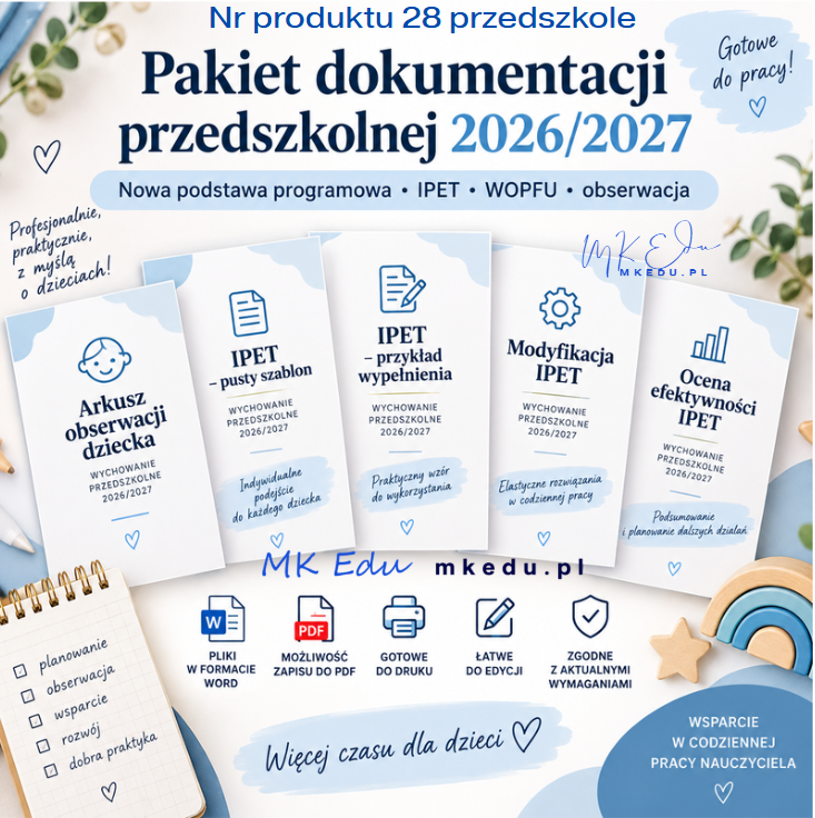 Zestaw IPET, WOPFU, Modyfikacja, Ocena efektywności, arkusz obserwacji - PRZEDSZKOLE NOWA PODSTAWA PROGRAMOWA