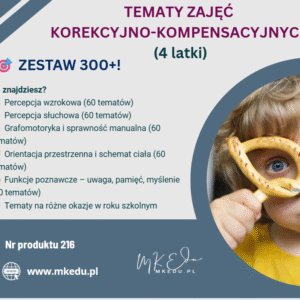 Tematy, wpisy do dziennika zajęcia korekcyjno-kompensacyjne dla 4-latków  (300+ tematów)