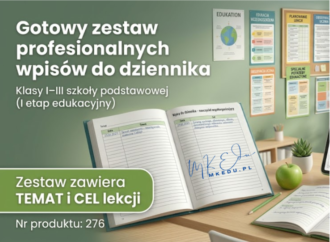 Wpisy do dziennika — nauczyciel współorganizujący, klasy I–III szkoły podstawowej/57 str. A4